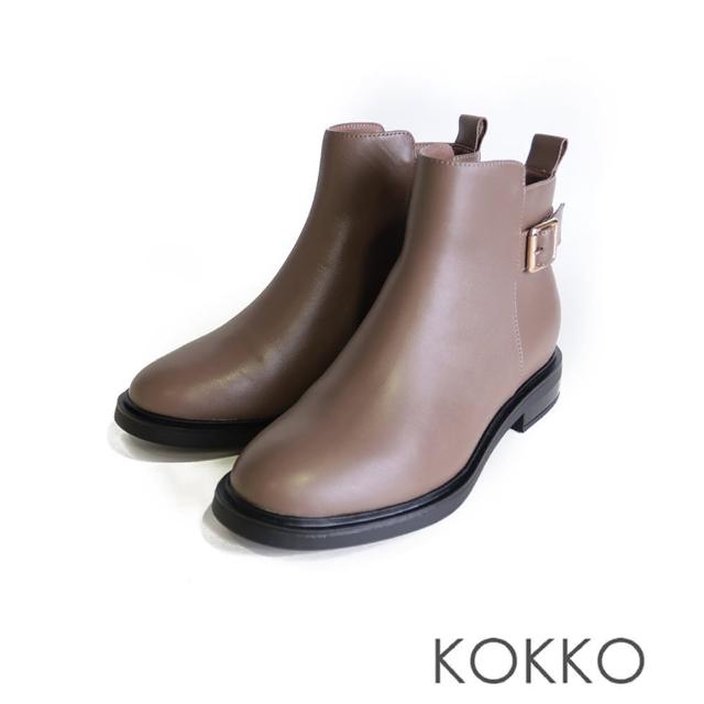 【KOKKO 集團】秀氣圓頭舒適羊皮低跟短靴(駝色)