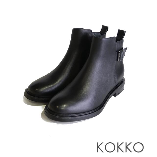 【KOKKO 集團】秀氣圓頭舒適羊皮低跟短靴(黑色)
