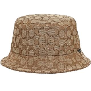 【COACH】焦糖咖啡滿版LOGO織紋布布標漁夫帽