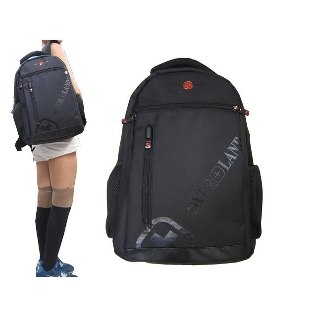 【OverLand】後背包中大容量二主袋+外袋共五層(可放A4資料夾14吋電腦防水尼龍布+皮革胸前釦)