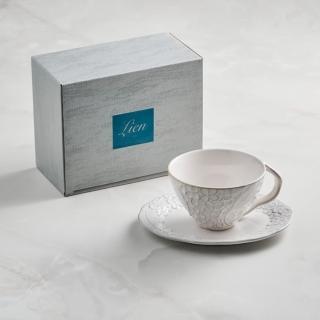 【有種創意食器】日本美濃燒 - 繡花咖啡杯碟組 - 白色(2件式 - 330 ml)