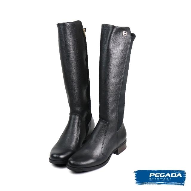 【PEGADA】經典素面真皮萊卡拼接長靴 黑色(282063-BL)