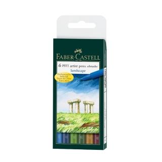 【Faber-Castell】輝柏 PITT藝術筆-軟毛筆頭 細芯 景觀色系 6支入/ 盒 167105