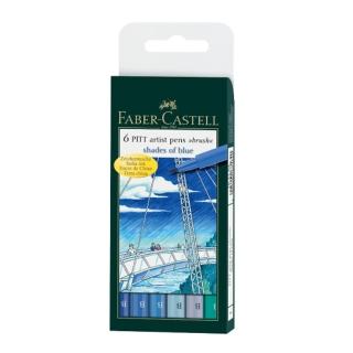 【Faber-Castell】輝柏 PITT藝術筆-軟毛筆頭 細芯 藍色系 6支入/ 盒 167164