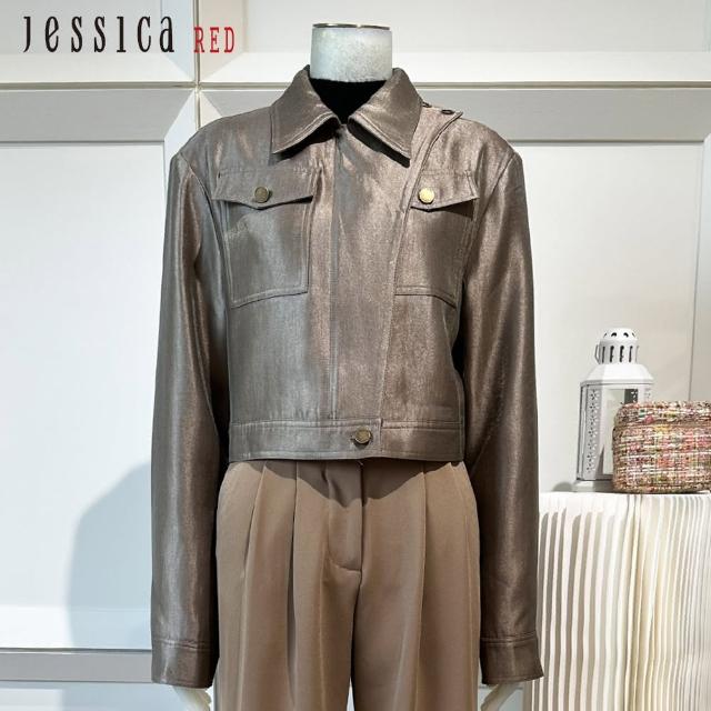 【Jessica Red】輕薄修身襯衫領拉鏈短版外套R35008（咖色）