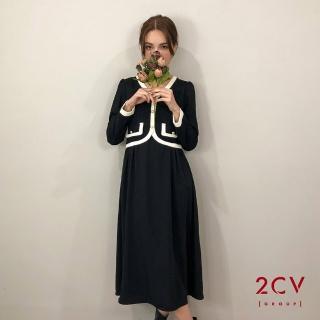 【2CV】現貨 冬新品 貴氣v領金釦連身洋裝QF013