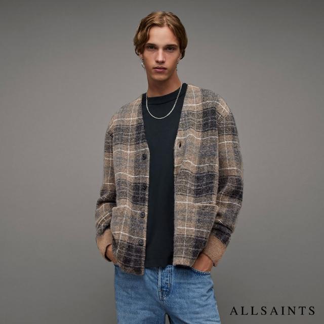 【ALLSAINTS】ALDRIN 格紋羊毛針織外套YEW BROWN MK095Z(寬鬆版型)