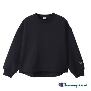 【Champion】官方直營-素色刺繡LOGO 大學T-女(黑色)