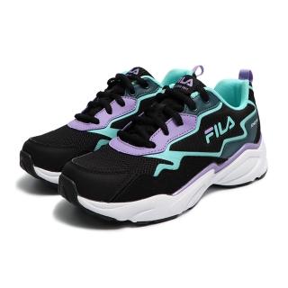 【FILA】女 慢跑鞋 運動鞋 老爹鞋 復古運動鞋-黑/紫/藍綠(5J374X039)