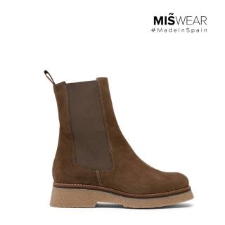 【MISWEAR】咖啡色麂皮側鬆緊切爾西靴(歐美個性時尚)