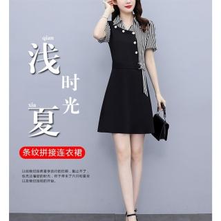 【A3】黑白條顯瘦設計連衣裙(春秋薄款)