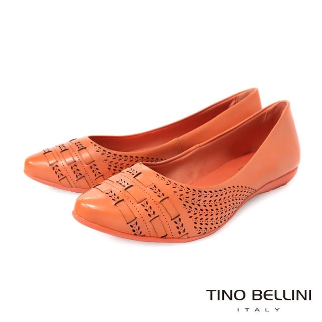 【TINO BELLINI 貝里尼】巴西進口麥穗刻花平底鞋FSBV014(橙橘)