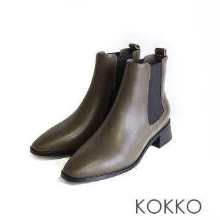【KOKKO 集團】微方頭優雅切爾西短靴(墨綠色)