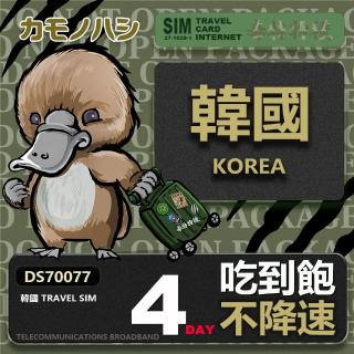 【【鴨嘴獸 旅遊網卡】】Travel Sim 韓國4天上網卡 吃到飽網卡 韓國吃到飽 韓國上網卡(韓國 上網卡 不降速)