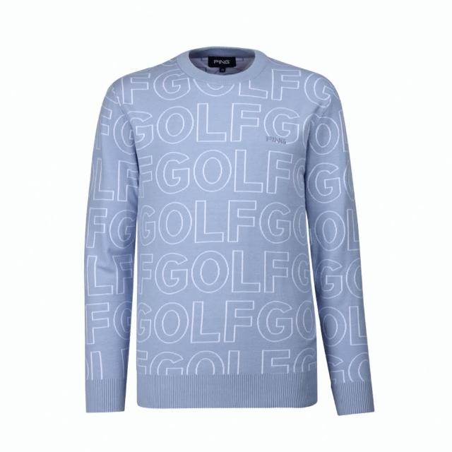 【PING】男款GOLF字母圓領長袖線衫毛衣-灰藍(高爾夫球衫/PH23221-83)