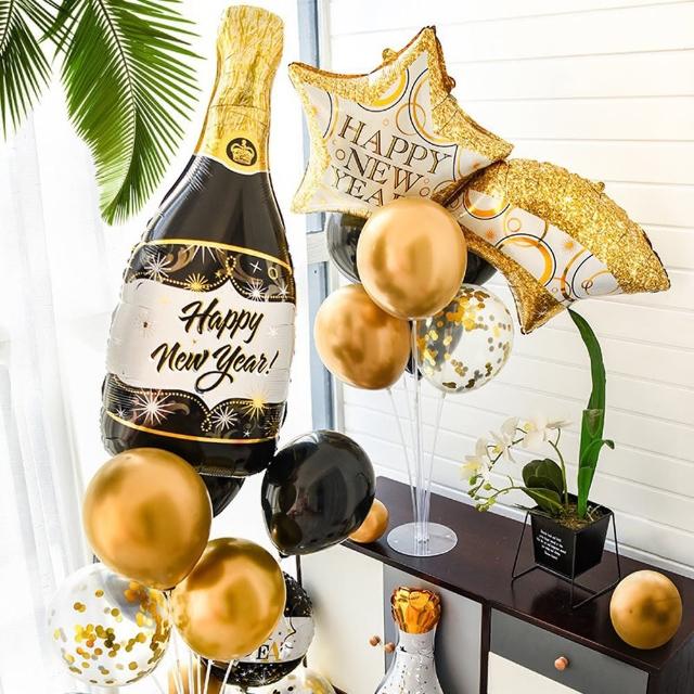 跨年 HAPPY NEW YEAR 香檳流星氣球桌飄套組1組(派對 氣球 跨年 新年 春節 布置 裝飾)
