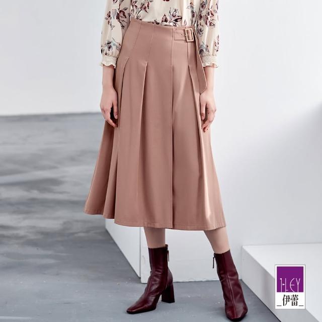 【ILEY 伊蕾】率性側腰帶寬版雙向摺斜紋長裙(粉色；M-XL；1223072328)
