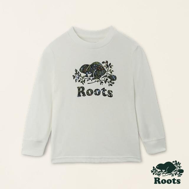 【Roots】Roots 小童-復刻海狸系列 LOGO有機棉長袖上衣(白色)