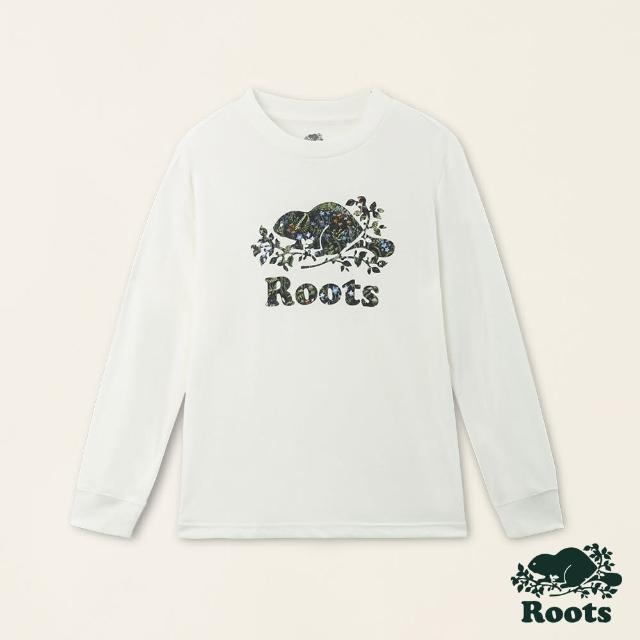 【Roots】Roots 大童-復刻海狸系列 LOGO有機棉長袖上衣(白色)