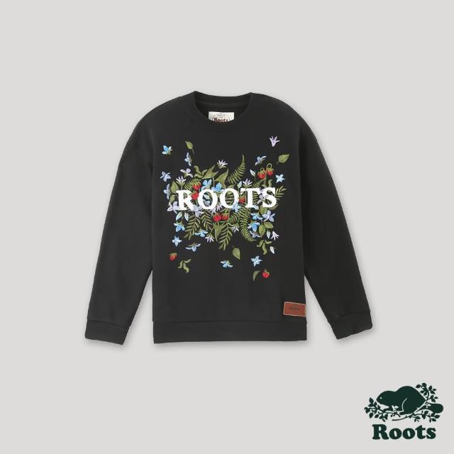 【Roots】Roots 男女共款-復刻海狸系列 刺繡圓領上衣(黑色)