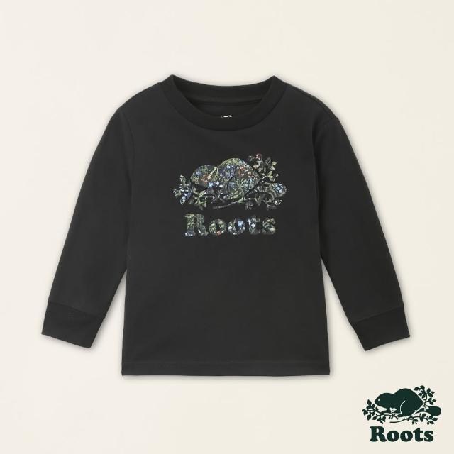 【Roots】Roots 小童-復刻海狸系列 LOGO有機棉長袖上衣(黑色)