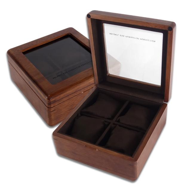 【手錶收藏盒】4格手錶收藏盒 配件收納 胡桃木皮 圓角木質收藏盒 - 深棕色(854-A04-WTDB)