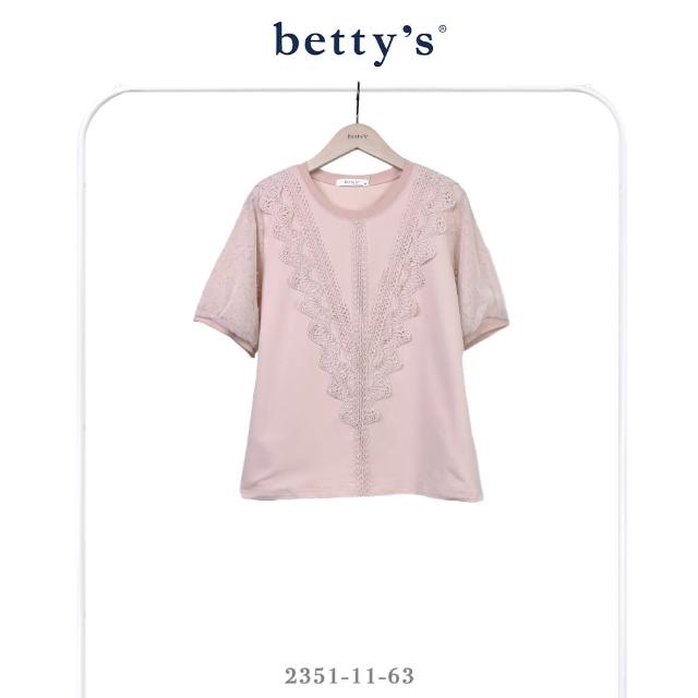 【betty’s 貝蒂思】蕾絲壓線花花網紗袖T-shirt(共二色)