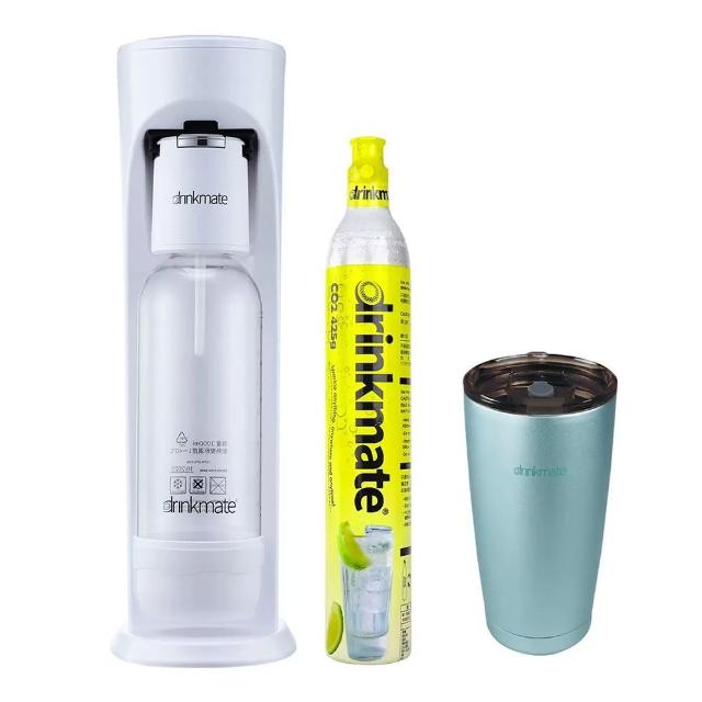 【Drinkmate】氣泡水機組 含氣瓶 X 1 + 1公升耐壓水瓶 X 1 + 500毫升不鏽鋼雙層酷冰杯 X 1