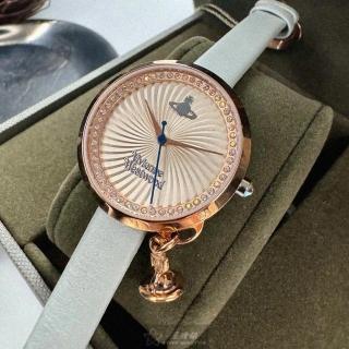 【Vivienne Westwood】薇薇安女錶型號VW00010(銀白色錶面玫瑰金錶殼淺灰白真皮皮革錶帶款)