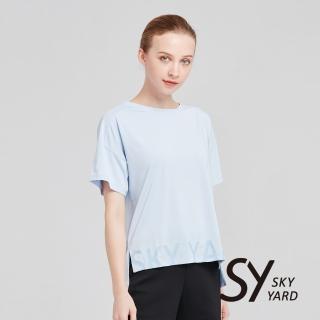 【SKY YARD】寬版後背拼接透氣網眼印花T恤(藍色)