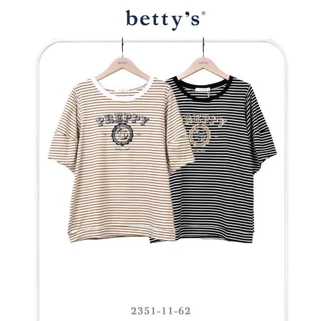 【betty’s 貝蒂思】PREPPY印花刺繡橫條紋T-shirt(共二色)