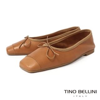 【TINO BELLINI 貝里尼】義大利進口素面方頭拼接芭蕾舞鞋FSBV016(焦糖)
