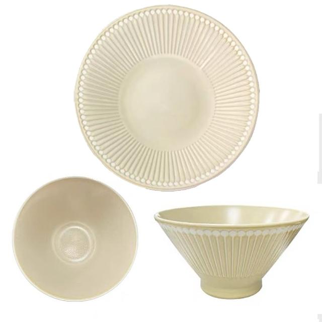 【野思】2入組 寶石條紋系列  22.3CM條紋陶瓷餐盤+12.5沙拉碗(日本進口 美濃燒)