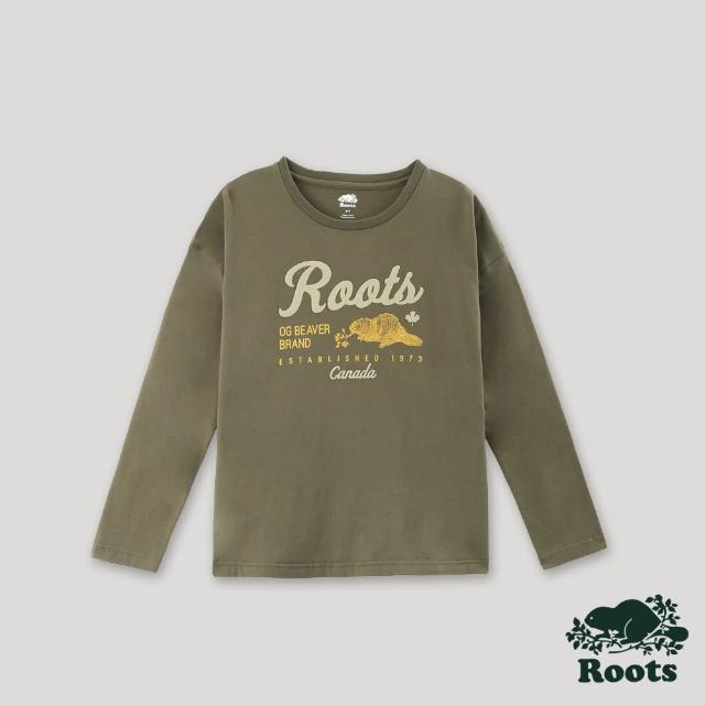 【Roots】Roots 女裝-經典傳承系列 寬版長袖T恤(深綠色)