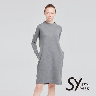 【SKY YARD】小立領拼接彈性休閒洋裝(灰色)