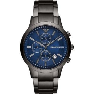 【EMPORIO ARMANI】亞曼尼 RENATO 三眼計時手錶-藍x鐵灰/43mm(AR11215)