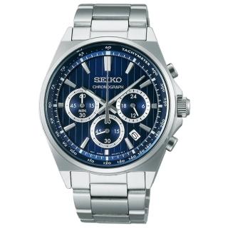 【SEIKO 精工】CS系列條紋設計三眼計時手錶(SBTR033J/8T63-01T0B)