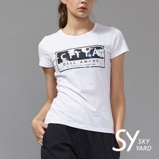 【SKY YARD】舒棉方塊印花T恤造型上衣(白色)