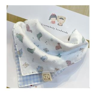 【Lianne baby】台灣製恐龍韓國軟綿二重紗圍兜三角巾(男寶嬰兒禮物 滿月禮物)