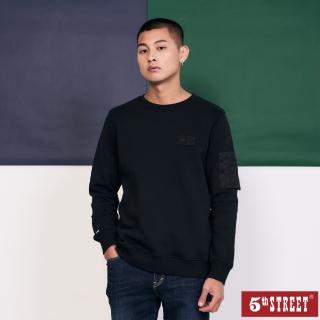 【5th STREET】中性款袖口袋設計長袖T恤-黑色(山形系列)