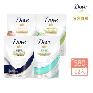 【Dove 多芬】滋養/go fresh系列柔膚沐浴乳補充包580gx12入/箱(滋養/舒敏/清爽/桃悅)