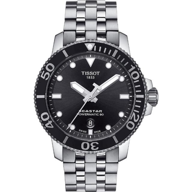 TISSOT 天梭】水鬼Seastar 1000 海洋之星300米潛水機械錶-黑x銀/43mm