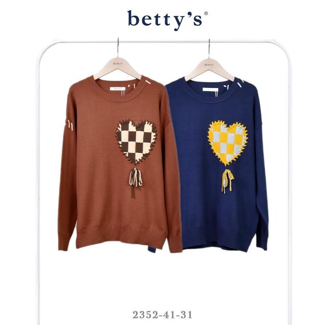 【betty’s 貝蒂思】縫線愛心格子圓領針織上衣(共二色)