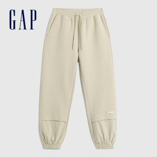【GAP】男裝 Logo抽繩束口鬆緊棉褲-米黃色(841304)