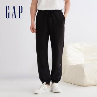 【GAP】男裝 Logo抽繩束口鬆緊棉褲-黑色(841304)