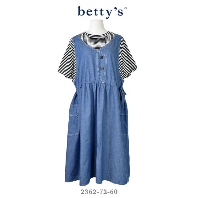 【betty’s 貝蒂思】假兩件拼接抽繩條紋牛仔洋裝(共二色)