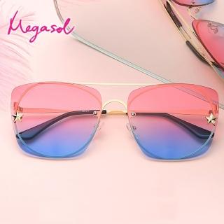 【MEGASOL】UV400時尚彩色漸層鏡片太陽眼鏡(閃耀星星無框大鏡片-8957)