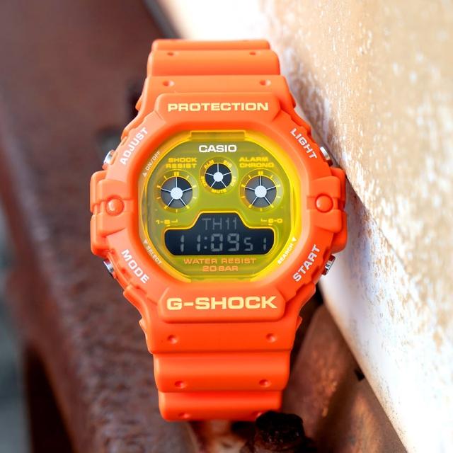 【CASIO 卡西歐】G-SHOCK 耀眼夏日數位樹脂腕錶/螢光橘(DW-5900TS-4)