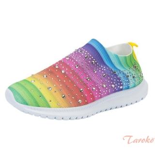 【Taroko】彩色天空水鑽飛織透氣大碼休閒鞋(彩色)