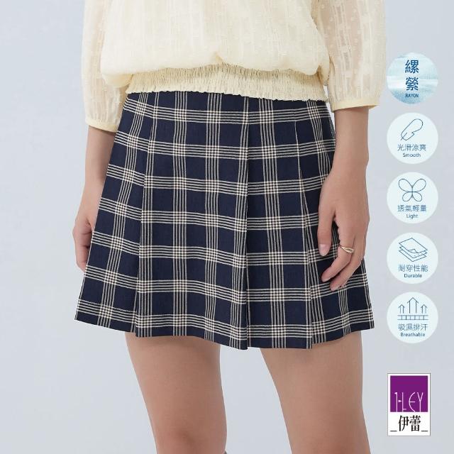 【ILEY 伊蕾】威爾斯格紋百褶短褲裙(深藍色；M-XL；1233012416)